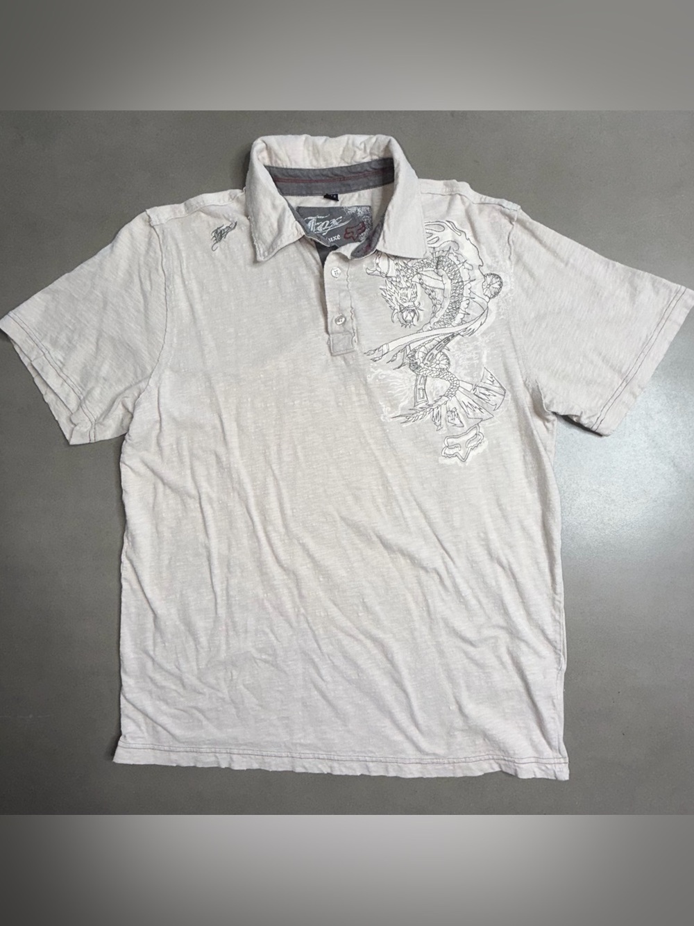 Fox Racing Deluxe Grey Stitch Dragon Short Sleeve Polo Shirt - L